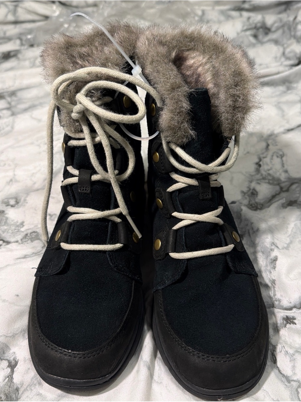Sorel Black Faux-Fur Trim Lace-Up Winter Boots